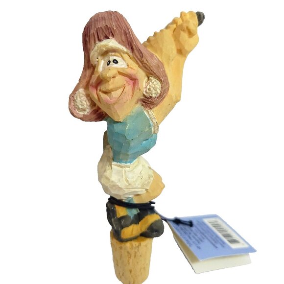 Vintage Spit N Whittle Bottle Stopper Sandy Trapp Golf Golfer Woman Carved Tags - Picture 1 of 4